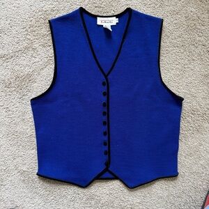 VTG ~ 1990s ~ Talbots ~ Royal Blue Sweater Vest ~ Wool ~ Velvet Details ~ Size S